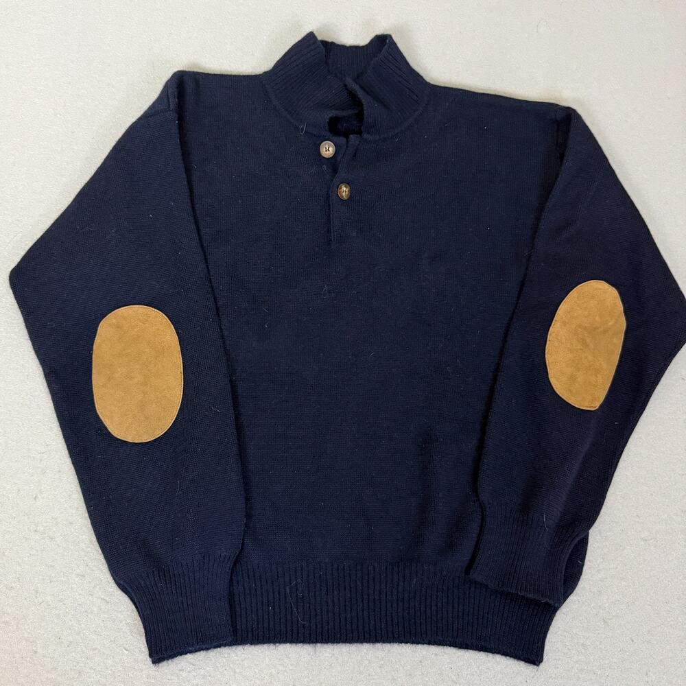 Trotis St Raphael Wool Sweater Mens L Navy Elbow Patch Pullover Uruguay
